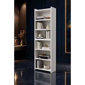 Nova 6 Raflı Beyaz Mdf Modüler Kitaplık 55x23x208 Cm