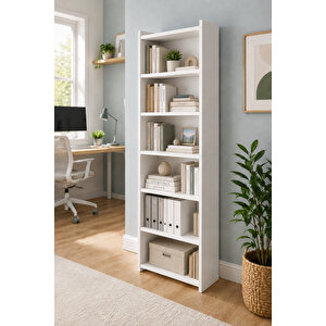 Nova 6 Raflı Beyaz Mdf Modüler Kitaplık 55x23x208 Cm