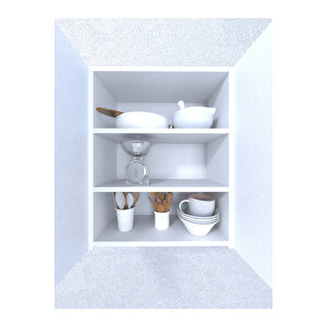 3 Raflı Çok Amaçlı Mutfak Dolabı Mat Beyaz Mdf Lam 69x55x25 Cm Yavaşlatıcılı Kapaklı Duvar Dolabı