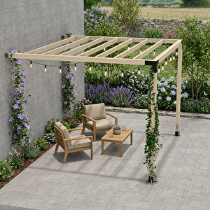 Iahşap İki Direkli Ahşap Üst Izgaralı Sundurma Sistemi 2,4x3 Metre