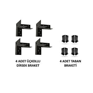 Iahşap Çardak Ve Pergola Bağlantı Braketi Seti - Ağır Çelik Siyah Boyalı Standart