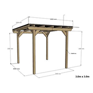 Iahşap Veranda Ahşap Pergole Gölgelik Trapezli Veranda Kamelya P5 | Ebat-3x7.2 Metre