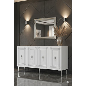 Ka1539bs - Zülbi̇a Konsol, Tv Sehpasi, Çok Amaçli Dolap Ve Kahve Köşesi̇ 150cm Beyaz-si̇lver Beyaz 03