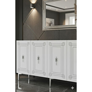 Ka1539bs - Zülbi̇a Konsol, Tv Sehpasi, Çok Amaçli Dolap Ve Kahve Köşesi̇ 150cm Beyaz-si̇lver Beyaz 03