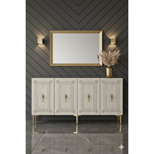 Ka1539btg- Zülbi̇a Konsol, Tv Sehpasi, Çok Amaçli Dolap Ve Kahve Köşesi̇ 150cm Beyaz-traverten-gold Beyaz-Traverten-Gold