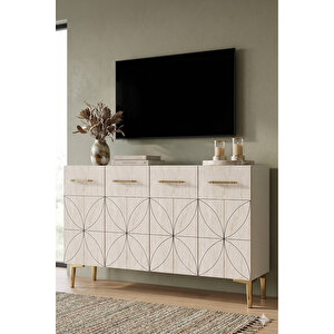 Ka1234bt - Ömeri̇a Konsol, Tv Sehpasi, Çok Amaçli Dolap Ve Kahve Köşesi̇ 120cm Beyaz-traverten Beyaz-Traverten Mermer