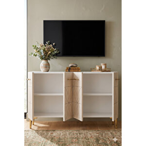 Ka1234bt - Ömeri̇a Konsol, Tv Sehpasi, Çok Amaçli Dolap Ve Kahve Köşesi̇ 120cm Beyaz-traverten Beyaz-Traverten Mermer