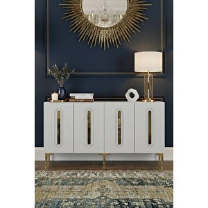Ka1520bg - Ethema Konsol, Tv Sehpasi, Çok Amaçli Dolap Ve Kahve Köşesi̇ 150cm Beyaz-gold Gold 04