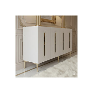 Ka1520bg - Ethema Konsol, Tv Sehpasi, Çok Amaçli Dolap Ve Kahve Köşesi̇ 150cm Beyaz-gold Gold 04
