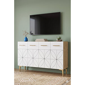 Ka1234db - Ömeri̇a Konsol, Tv Sehpasi, Çok Amaçli Dolap Ve Kahve Köşesi̇ 120cm Safi̇rmeşe-beyaz Safir