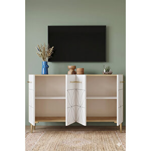 Ka1234db - Ömeri̇a Konsol, Tv Sehpasi, Çok Amaçli Dolap Ve Kahve Köşesi̇ 120cm Safi̇rmeşe-beyaz Safir