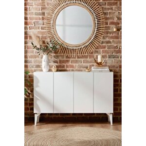 Ka1211b - Gümüş Konsol, Tv Sehpasi, Çok Amaçli Dolap Ve Kahve Köşesi̇ Beyaz 120cm Beyaz 02