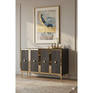 Ka1216ag - Temtem Konsol ,tv Sehpasi , Çok Amaçli Dolap, Kahve Köşesi̇ 120 Cm Antrasi̇t-gold Gold
