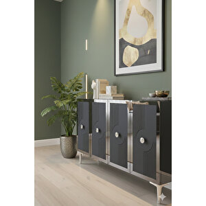 Ka1216as - Temtem Konsol ,tv Sehpasi , Çok Amaçli Dolap, Kahve Köşesi̇ 120 Cm Antrasi̇t-si̇lver Silver