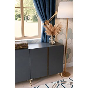 Ka1524ag - Yi̇ği̇t Konsol, Tv Sehpasi, Çok Amaçli Dolap Ve Kahve Köşesi̇ 150cm Antrasi̇t-gold Antrasit Gold