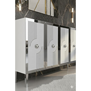 Ka1216bs - Temtem Konsol ,tv Sehpasi , Çok Amaçli Dolap, Kahve Köşesi̇ 120 Cm Beyaz-si̇lver 64081