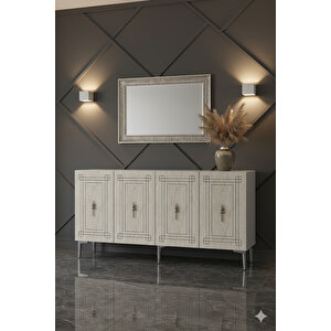 Ka1539bts - Zülbi̇a Konsol, Tv Sehpasi, Çok Amaçli Dolap Ve Kahve Köşesi̇ 150cm Beyaz-traverten-si̇lver Beyaz-Traverten-Silver
