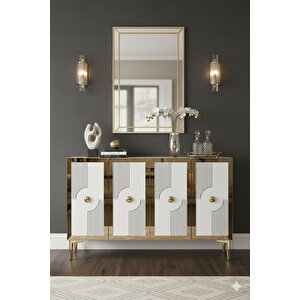 Ka1216bg - Temtem Konsol ,tv Sehpasi , Çok Amaçli Dolap, Kahve Köşesi̇ 120 Cm Beyaz-gold 64192