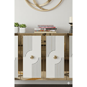 Ka1216bg - Temtem Konsol ,tv Sehpasi , Çok Amaçli Dolap, Kahve Köşesi̇ 120 Cm Beyaz-gold 64192