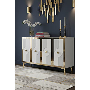 Ka1216bg - Temtem Konsol ,tv Sehpasi , Çok Amaçli Dolap, Kahve Köşesi̇ 120 Cm Beyaz-gold 64192