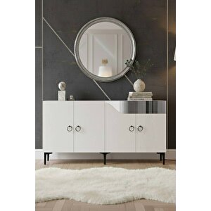 Ka1514bs - İveli̇na Konsol, Tv Sehpasi, Çok Amaçli Dolap Ve Kahve Köşesi̇ 150cm Beyaz-si̇lver Beyaz 03