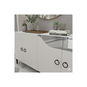 Ka1514bs - İveli̇na Konsol, Tv Sehpasi, Çok Amaçli Dolap Ve Kahve Köşesi̇ 150cm Beyaz-si̇lver Beyaz 03