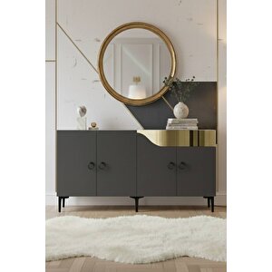 Ka1514ag - İveli̇na Konsol, Tv Sehpasi, Çok Amaçli Dolap Ve Kahve Köşesi̇ 150cm Antrasi̇t-gold Antrasit Gold