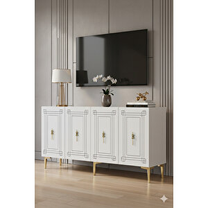 Ka1539bg- Zülbi̇a Konsol, Tv Sehpasi, Çok Amaçli Dolap Ve Kahve Köşesi̇ 150cm Beyaz-gold Gold 04