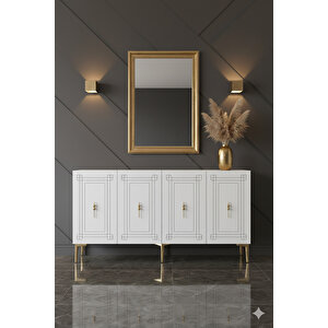 Ka1539bg- Zülbi̇a Konsol, Tv Sehpasi, Çok Amaçli Dolap Ve Kahve Köşesi̇ 150cm Beyaz-gold Gold 04