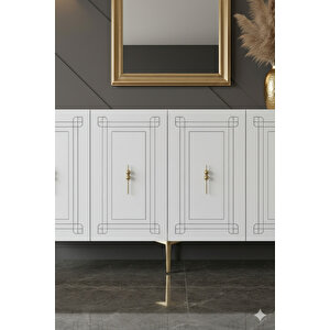 Ka1539bg- Zülbi̇a Konsol, Tv Sehpasi, Çok Amaçli Dolap Ve Kahve Köşesi̇ 150cm Beyaz-gold Gold 04