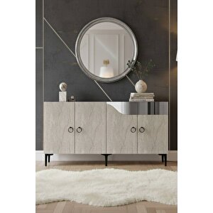 Ka1514bts -i̇veli̇na Konsol, Tv Sehpasi, Çok Amaçli Dolap Ve Kahve Köşesi̇ 150cm Beyaz-traverten-si̇lver Beyaz-Traverten-Silver