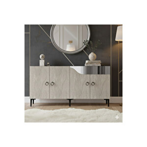 Ka1514bts -i̇veli̇na Konsol, Tv Sehpasi, Çok Amaçli Dolap Ve Kahve Köşesi̇ 150cm Beyaz-traverten-si̇lver Beyaz-Traverten-Silver