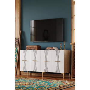 Ka1532db - Merve Konsol, Tv Sehpasi, Çok Amaçli Dolap Ve Kahve Köşesi̇ 150cm Safi̇rmeşe-beyaz Safirmeşe-Beyaz