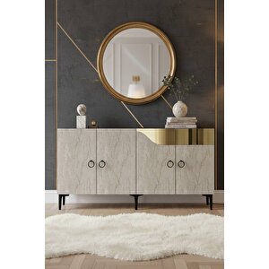 Ka1514btg - İveli̇na Konsol, Tv Sehpasi, Çok Amaçli Dolap Ve Kahve Köşesi̇ 150cm Beyaz-traverten-gold Beyaz-Traverten-Gold