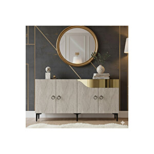 Ka1514btg - İveli̇na Konsol, Tv Sehpasi, Çok Amaçli Dolap Ve Kahve Köşesi̇ 150cm Beyaz-traverten-gold Beyaz-Traverten-Gold