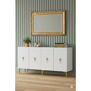 Ka1527bg - Ayshe Konsol ,tv Sehpasi , Çok Amaçli Dolap, Kahve Köşesi̇ 150 Cm Beyaz-gold Gold 04