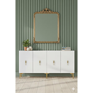 Ka1527bg - Ayshe Konsol ,tv Sehpasi , Çok Amaçli Dolap, Kahve Köşesi̇ 150 Cm Beyaz-gold Gold 04
