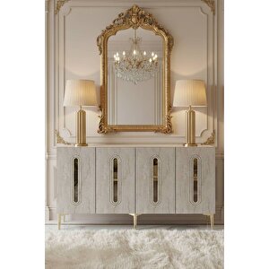 Ka1520btg - Ethema Konsol, Tv Sehpasi, Çok Amaçli Dolap Ve Kahve Köşesi̇ 150cm Beyaz-traverten-gold Beyaz-Traverten-Gold