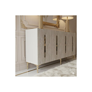Ka1520btg - Ethema Konsol, Tv Sehpasi, Çok Amaçli Dolap Ve Kahve Köşesi̇ 150cm Beyaz-traverten-gold Beyaz-Traverten-Gold