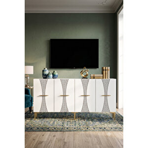 Ka1532b - Merve Konsol, Tv Sehpasi, Çok Amaçli Dolap Ve Kahve Köşesi̇ 150cm Beyaz 64081