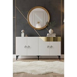 Ka1514bg - İveli̇na Konsol, Tv Sehpasi, Çok Amaçli Dolap Ve Kahve Köşesi̇ 150cm Beyaz-gold Gold 04