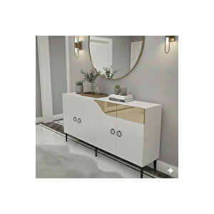 Ka1514bg - İveli̇na Konsol, Tv Sehpasi, Çok Amaçli Dolap Ve Kahve Köşesi̇ 150cm Beyaz-gold Gold 04
