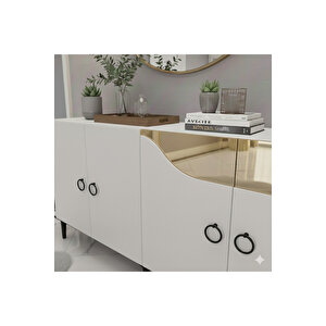 Ka1514bg - İveli̇na Konsol, Tv Sehpasi, Çok Amaçli Dolap Ve Kahve Köşesi̇ 150cm Beyaz-gold Gold 04