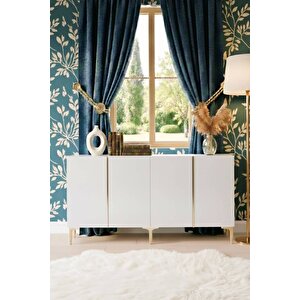 Ka1524bts - Yi̇ği̇t Konsol, Tv Sehpasi, Çok Amaçli Dolap Ve Kahve Köşesi̇ 150cm Beyaz-traverten-si̇lver Beyaz-Traverten-Silver