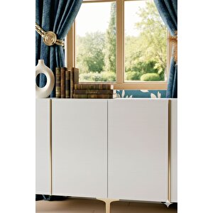 Ka1524bts - Yi̇ği̇t Konsol, Tv Sehpasi, Çok Amaçli Dolap Ve Kahve Köşesi̇ 150cm Beyaz-traverten-si̇lver Beyaz-Traverten-Silver