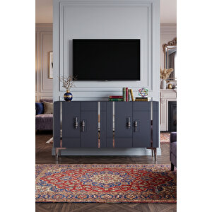Ka1242as - İlay Konsol, Tv Sehpasi, Çok Amaçli Dolap Ve Kahve Köşesi̇ 120cm Antrasi̇t-si̇lver Silver