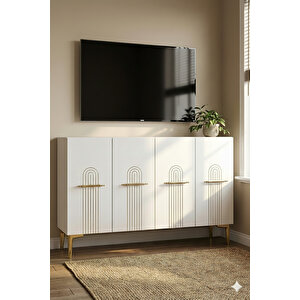 Ka1215b - Shumen Konsol, Tv Sehpasi, Çok Amaçli Dolap Ve Kahve Köşesi̇ 120cm Beyaz Beyaz 02