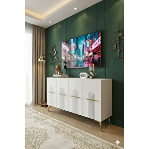 Ka1215b - Shumen Konsol, Tv Sehpasi, Çok Amaçli Dolap Ve Kahve Köşesi̇ 120cm Beyaz Beyaz 02