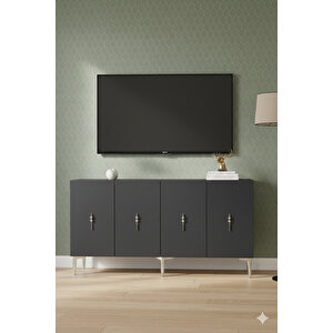 Ka1527as - Ayshe Konsol ,tv Sehpasi , Çok Amaçli Dolap, Kahve Köşesi̇ 150 Cm Antrasi̇t-si̇lver Silver