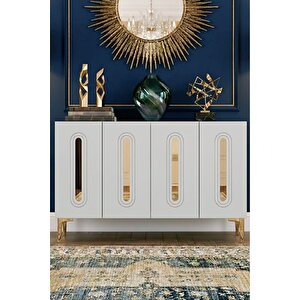 Ka1206bg - Ethema Konsol, Tv Sehpasi, Çok Amaçli Dolap Ve Kahve Köşesi̇ 120cm Beyaz-gold 64192